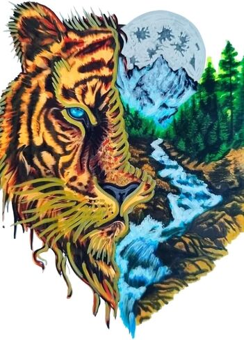 Totem Animal Tiger №1, original hand-painted drawing, marker painting, 4x6 inches, unframed in Saudi Arabia