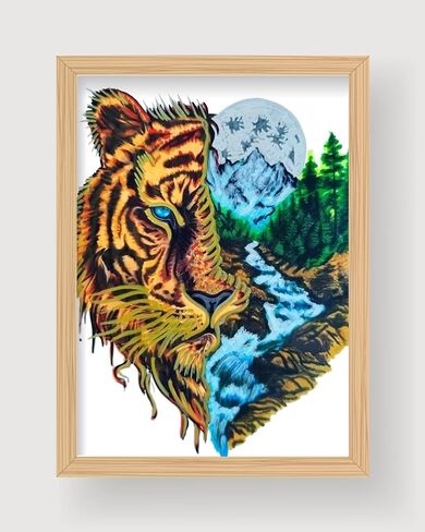Totem Animal Tiger №1, original hand-painted drawing, marker painting, 4x6 inches, unframed in Saudi Arabia