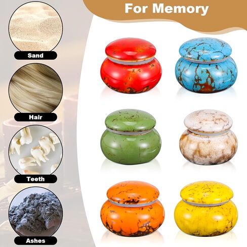 6 Pcs Small Urns for Human Ashes, Ceramic Cremation Keepsakes 2x1.6 Inch Memorial Urn in 6 Colors, Mini Ashes Container for Adult, Pet Dog Cat Funeral, with Gift Box in Saudi Arabia