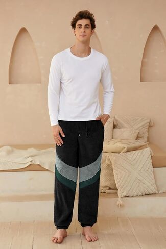 ZAFUL Men's Fluffy Teddy Beam Feet Pants Plush Warm Soft Pajama Pants Winter Cozy Fleece Baggy Lounge Trouser Sleepwear in Saudi Arabia