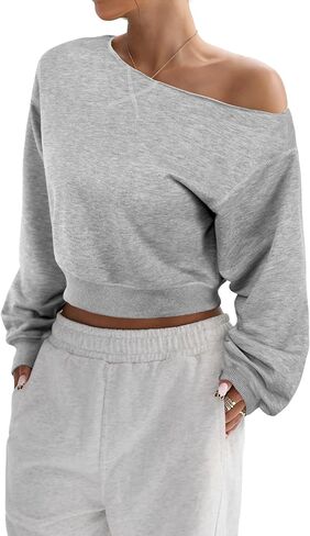SOFIA'S CHOICE Women Off the Shouler Sweatshirt Crop Top Long Sleeve Pullover Sweatshirts in Saudi Arabia