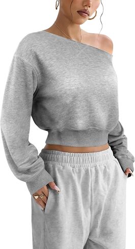 SOFIA'S CHOICE Women Off the Shouler Sweatshirt Crop Top Long Sleeve Pullover Sweatshirts in Saudi Arabia