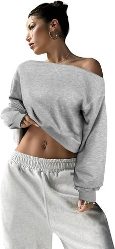 SOFIA'S CHOICE Women Off the Shouler Sweatshirt Crop Top Long Sleeve Pullover Sweatshirts in Saudi Arabia