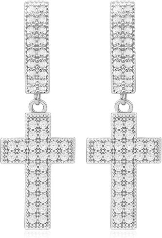 Iced Out Hoop Earrings Moissanite Earrings Mens Women Lab Diamond Small Huggies Cross Dangle Cartilage S925 18K Gold Plated Hypoallergenic Hip Hop Earring with VVS1 GRA Certified 15MM in Saudi Arabia
