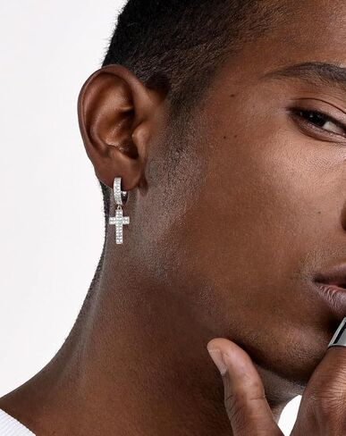 Iced Out Hoop Earrings Moissanite Earrings Mens Women Lab Diamond Small Huggies Cross Dangle Cartilage S925 18K Gold Plated Hypoallergenic Hip Hop Earring with VVS1 GRA Certified 15MM in Saudi Arabia