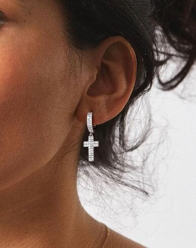 Iced Out Hoop Earrings Moissanite Earrings Mens Women Lab Diamond Small Huggies Cross Dangle Cartilage S925 18K Gold Plated Hypoallergenic Hip Hop Earring with VVS1 GRA Certified 15MM in Saudi Arabia