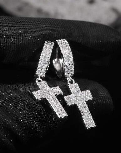 Iced Out Hoop Earrings Moissanite Earrings Mens Women Lab Diamond Small Huggies Cross Dangle Cartilage S925 18K Gold Plated Hypoallergenic Hip Hop Earring with VVS1 GRA Certified 15MM in Saudi Arabia