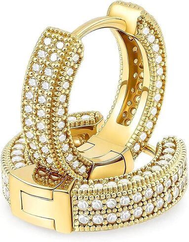 Iced Out Hoop Earrings Moissanite Earrings Mens Women Lab Diamond Small Huggies Cross Dangle Cartilage S925 18K Gold Plated Hypoallergenic Hip Hop Earring with VVS1 GRA Certified 15MM in Saudi Arabia