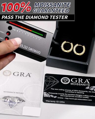 Iced Out Hoop Earrings Moissanite Earrings Mens Women Lab Diamond Small Huggies Cross Dangle Cartilage S925 18K Gold Plated Hypoallergenic Hip Hop Earring with VVS1 GRA Certified 15MM in Saudi Arabia