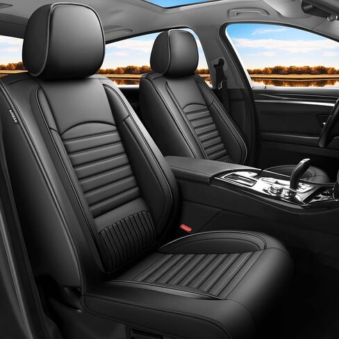 أغطية مقاعد السيارة متوافقة مع مازدا CX-5 2013-2025. جلد مقاوم للماء وجيد التهوية. متوافق مع الوسادة الهوائية وسهل التركيب. واقي وسادة المقعد لجميع الأحوال الجوية (مجموعة كاملة، أسود) in Kuwait