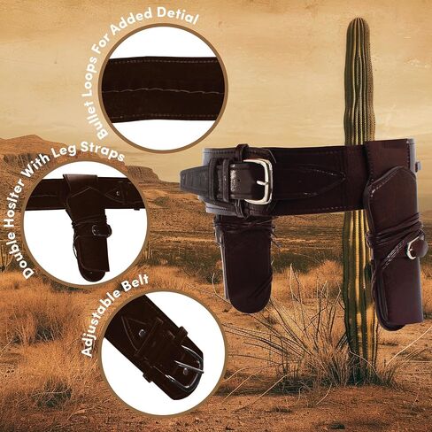 UNDERWRAPS Brown Double Cowboy Holster Belt - Faux Leather Adjustable Western Belt with Double Gun Holster for Halloween Costumes Halloween Party Cosplay Vintage Halloween in Saudi Arabia