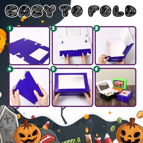 48 Pcs Halloween Cookie Boxes with Window 6 x 6 x 3 Inch Halloween Tricks or Treat Boxes Candy Gift Boxes Bakery Dessert Boxes with Pumpkin Gift Cards, 3 Bundle Ropes for Halloween Party in Saudi Arabia