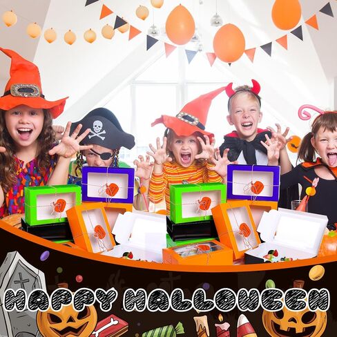 48 Pcs Halloween Cookie Boxes with Window 6 x 6 x 3 Inch Halloween Tricks or Treat Boxes Candy Gift Boxes Bakery Dessert Boxes with Pumpkin Gift Cards, 3 Bundle Ropes for Halloween Party in Saudi Arabia