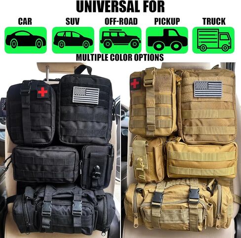 6 PACK Tactical Seat back organizer Truck organizer With Detachable Pouches Universal For Car Truck Ford Jeep Ram Military-Grade Thicker And Heavier Panels With Multi-functional Packs (Premium black) in Saudi Arabia