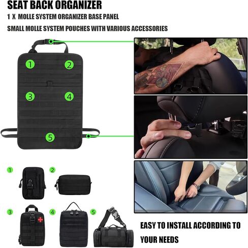 6 PACK Tactical Seat back organizer Truck organizer With Detachable Pouches Universal For Car Truck Ford Jeep Ram Military-Grade Thicker And Heavier Panels With Multi-functional Packs (Premium black) in Saudi Arabia