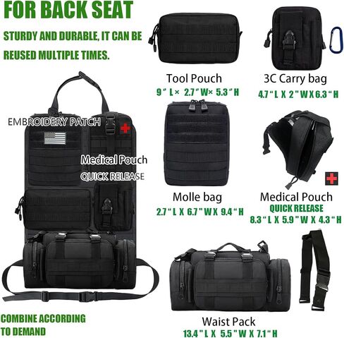 6 PACK Tactical Seat back organizer Truck organizer With Detachable Pouches Universal For Car Truck Ford Jeep Ram Military-Grade Thicker And Heavier Panels With Multi-functional Packs (Premium black) in Saudi Arabia