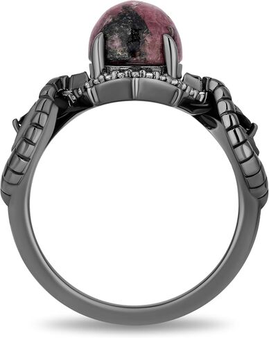 Jewelili Enchanted Disney Fine Jewelry Maleficent Ring for Women | Black Rhodium over Sterling Silver | Rhodonite & 1/8 CTTW Natural White Round Diamonds | Disney Villain Gifts for Her in Saudi Arabia