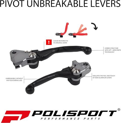 مجموعة أذرع محورية Polisport - تناسب Sherco SE/SEF (2017–26)، Triumph TF 250X/450RC (2024–25)، Husqvarna FC/FE، KTM EXC/EXC-F/SX/SX-F 250–450 (2014–25) MX فرامل/قابض، شكل OEM متين، أسود in Saudi Arabia