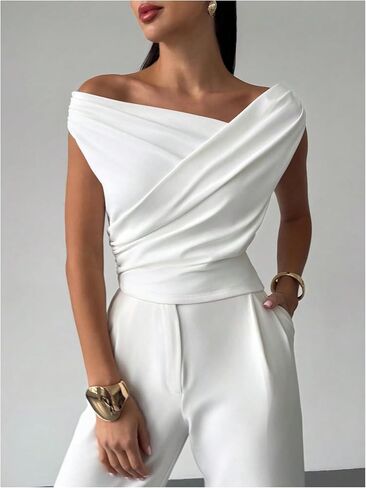 SHENHE Women's Off Shoulder Wrap Front Ruched Bodysuit Dressy Going Out Date Night Body Suit in Saudi Arabia