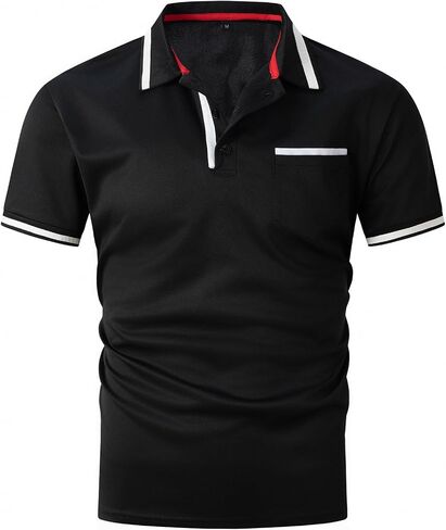 Men's Polo Shirts Short Sleeve Casual Button Up T Shirt Slim Fit Golf Shirts with Pocket in Saudi Arabia