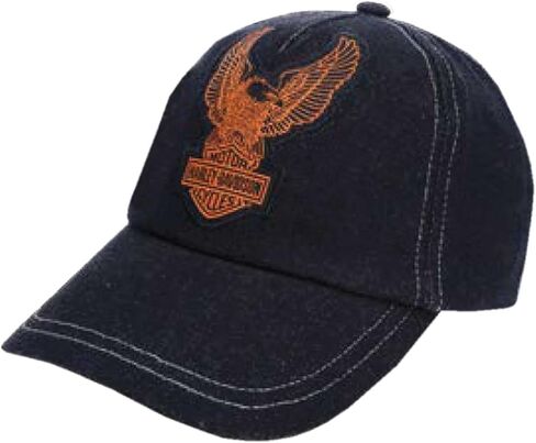 Harley-Davidson Little Boys' Up-Wing Eagle Denim Toddler Baseball Cap - Black in Saudi Arabia