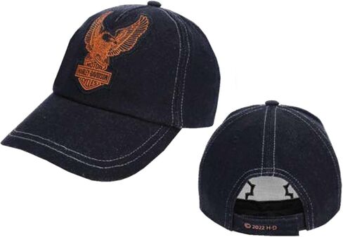 Harley-Davidson Little Boys' Up-Wing Eagle Denim Toddler Baseball Cap - Black in Saudi Arabia