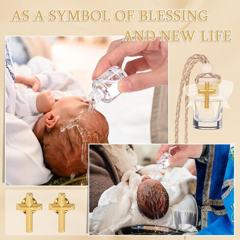 30 Set Baptism Favors Holy Water Bottles 8ml Mini Catholic Christian Holy Water Container with Cross Pin and Ribbon for Church Catholic Baptism Communion Gift(Yellow,Cylindrical) in Kuwait