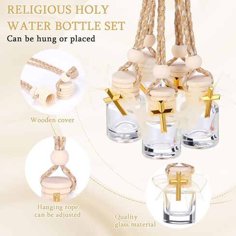 30 Set Baptism Favors Holy Water Bottles 8ml Mini Catholic Christian Holy Water Container with Cross Pin and Ribbon for Church Catholic Baptism Communion Gift(Yellow,Cylindrical) in Kuwait