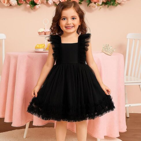 Girls Tutu Ruffle Dress Tulle Flower Girl Dresses Birthday Princess Party Outfits Little Girls Summer Clothes 3-8Y in Kuwait