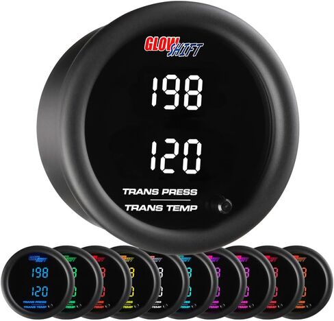 طقم قياس كومبو لضغط ناقل الحركة الرقمي المزدوج ودرجة حرارة ناقل الحركة 10 ألوان من GlowShift - يشتمل على أجهزة استشعار إلكترونية - شاشتي LED متعدد الألوان - عدسة ملونة - 2-1/16 بوصة (52 مم) in Saudi Arabia