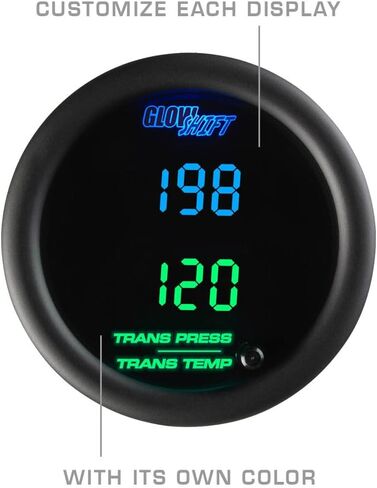 طقم قياس كومبو لضغط ناقل الحركة الرقمي المزدوج ودرجة حرارة ناقل الحركة 10 ألوان من GlowShift - يشتمل على أجهزة استشعار إلكترونية - شاشتي LED متعدد الألوان - عدسة ملونة - 2-1/16 بوصة (52 مم) in Saudi Arabia