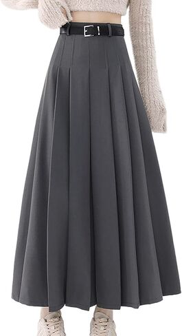 Summer Black Flowy Maxi Skirts for Women Trendy Solid High-Waist Pleated Flared Classic A-Line Casual Maxi Skirt in Kuwait
