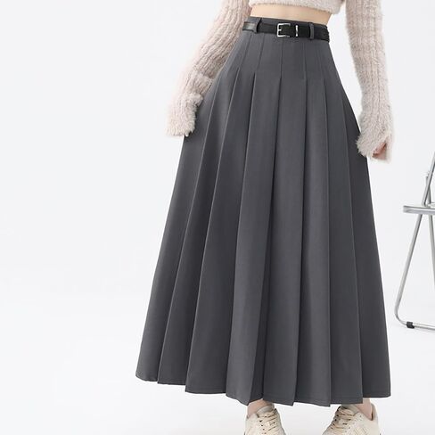 Summer Black Flowy Maxi Skirts for Women Trendy Solid High-Waist Pleated Flared Classic A-Line Casual Maxi Skirt in Kuwait