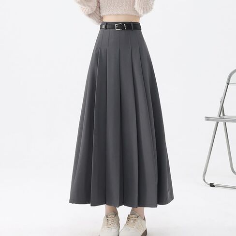 Summer Black Flowy Maxi Skirts for Women Trendy Solid High-Waist Pleated Flared Classic A-Line Casual Maxi Skirt in Kuwait