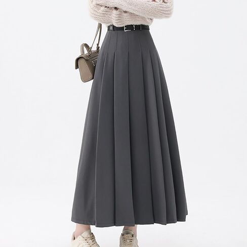 Summer Black Flowy Maxi Skirts for Women Trendy Solid High-Waist Pleated Flared Classic A-Line Casual Maxi Skirt in Kuwait