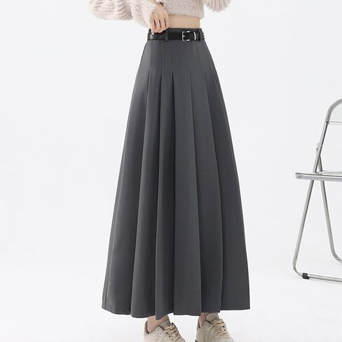 Summer Black Flowy Maxi Skirts for Women Trendy Solid High-Waist Pleated Flared Classic A-Line Casual Maxi Skirt in Kuwait