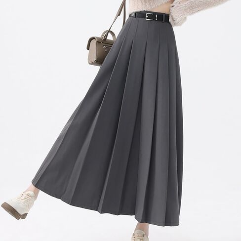 Summer Black Flowy Maxi Skirts for Women Trendy Solid High-Waist Pleated Flared Classic A-Line Casual Maxi Skirt in Kuwait