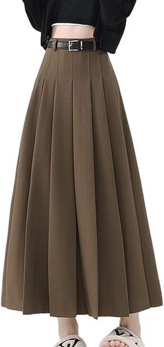 Summer Black Flowy Maxi Skirts for Women Trendy Solid High-Waist Pleated Flared Classic A-Line Casual Maxi Skirt in Kuwait