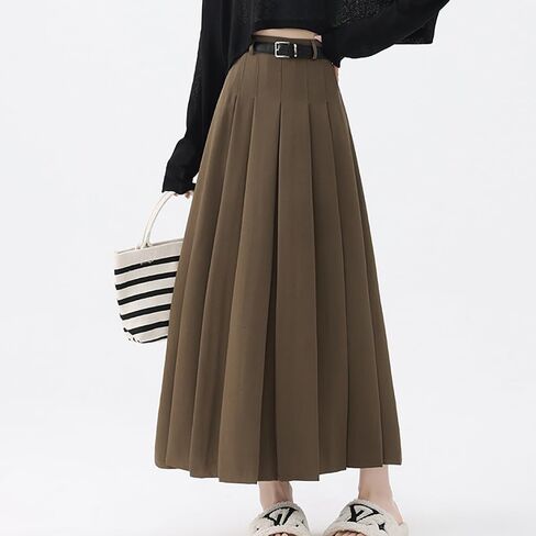 Summer Black Flowy Maxi Skirts for Women Trendy Solid High-Waist Pleated Flared Classic A-Line Casual Maxi Skirt in Kuwait