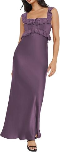 Satin Off The Shoulder Sleeveless Lace Trim Maxi Dress 2025 Summer Elegant Formal Bridesmaid Dresses for Women Wedding Guest in Saudi Arabia