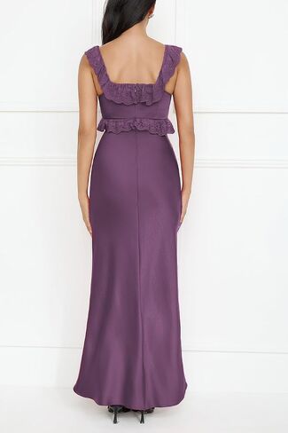 Satin Off The Shoulder Sleeveless Lace Trim Maxi Dress 2025 Summer Elegant Formal Bridesmaid Dresses for Women Wedding Guest in Saudi Arabia