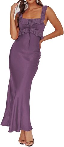 Satin Off The Shoulder Sleeveless Lace Trim Maxi Dress 2025 Summer Elegant Formal Bridesmaid Dresses for Women Wedding Guest in Saudi Arabia