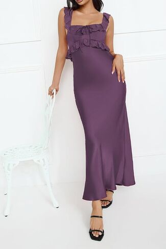 Satin Off The Shoulder Sleeveless Lace Trim Maxi Dress 2025 Summer Elegant Formal Bridesmaid Dresses for Women Wedding Guest in Saudi Arabia