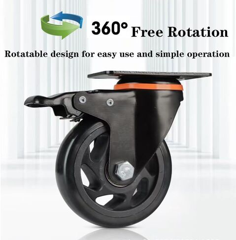 5 Inch Caster Wheels with Safety Brake 4000Lbs, Heavy Duty Casters Set of 6, Industrial Swivel Casters with Double Ball Bearings, Polyurethane No Noise Wheels for Cart,Furniture in Saudi Arabia