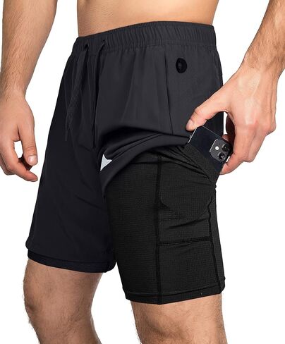 Gym Shorts for Men, Lightweight Men's Athletic Workout Shorts, 2 in 1 with Zipper Pocket - 7 Inch Inseam in Kuwait