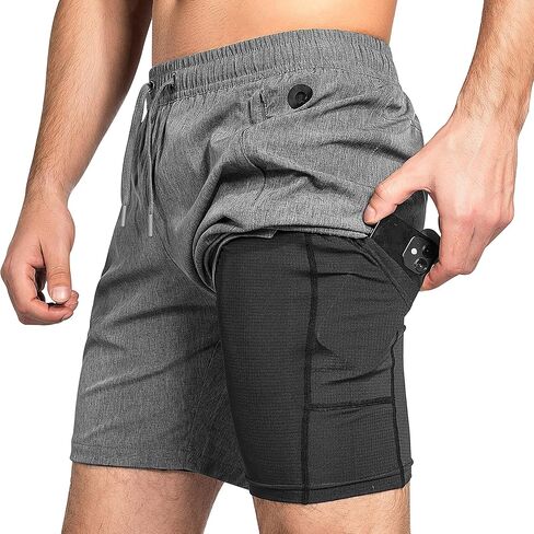 Gym Shorts for Men, Lightweight Men's Athletic Workout Shorts, 2 in 1 with Zipper Pocket - 7 Inch Inseam in Kuwait