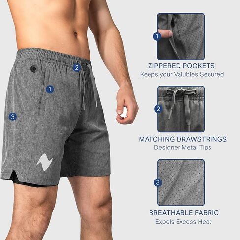 Gym Shorts for Men, Lightweight Men's Athletic Workout Shorts, 2 in 1 with Zipper Pocket - 7 Inch Inseam in Kuwait