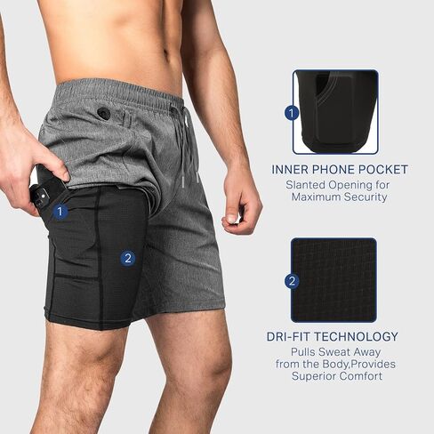 Gym Shorts for Men, Lightweight Men's Athletic Workout Shorts, 2 in 1 with Zipper Pocket - 7 Inch Inseam in Kuwait