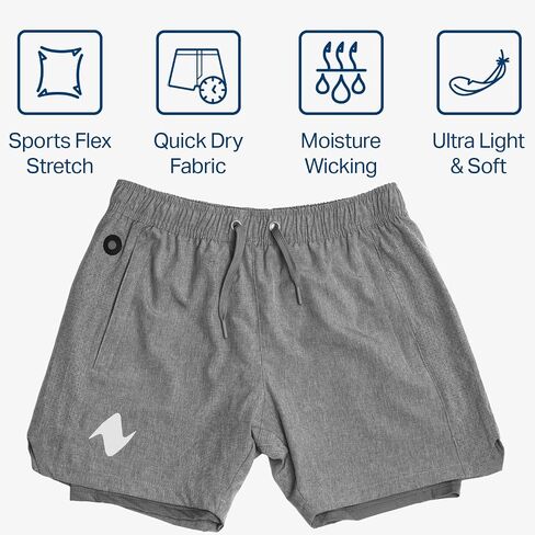 Gym Shorts for Men, Lightweight Men's Athletic Workout Shorts, 2 in 1 with Zipper Pocket - 7 Inch Inseam in Kuwait