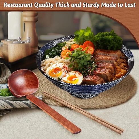 مجموعة أوعية YTLEMON Ramen من السيراميك، مجموعتان من أوعية تقديم يابانية كبيرة سعة 34 أونصة مع عيدان تناول الطعام وملاعق Pho، أواني طعام للشقق الجديدة مناسبة كهدايا هووسورمينغ (أزرق) in Saudi Arabia